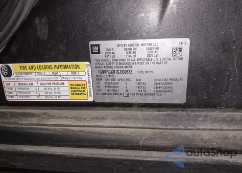 2016 Chevrolet Traverse 1Lt z USA, uszkodzony, nr VIN 1GNKRGKD1GJ339532